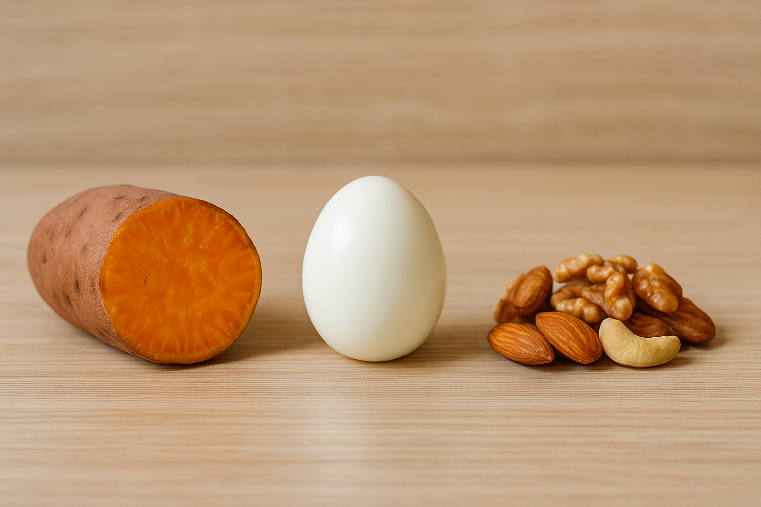 고구마, 삶은 계란, 견과류