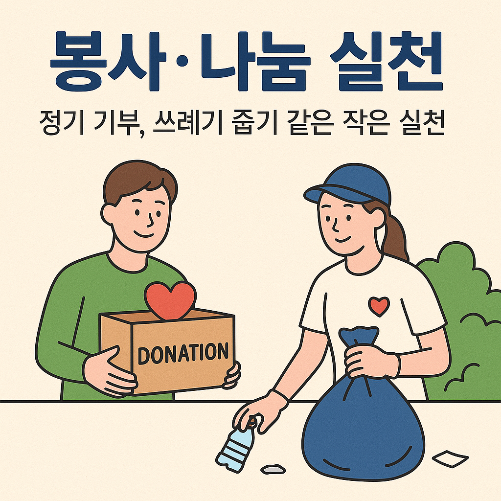 봉사&middot;나눔 실천: 정기 기부, 쓰레기 줍기 같은 작은 실천
