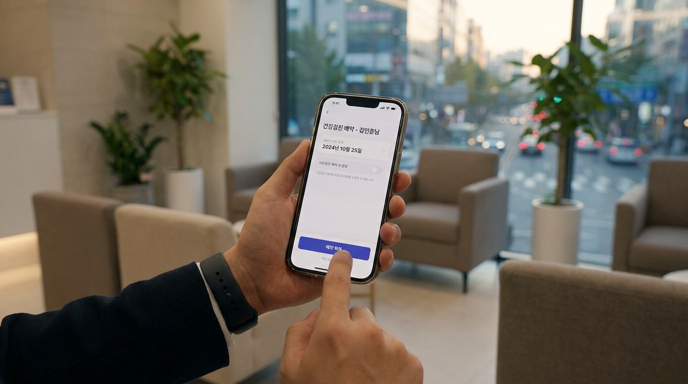 모바일 앱을 이용해 건강검진 병원을 예약하는 편리한 과정