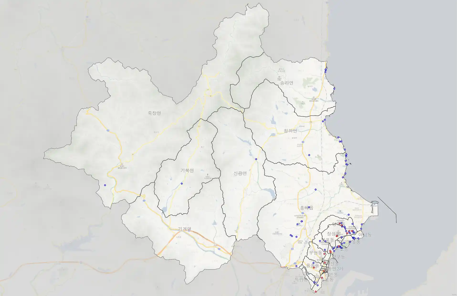 포항 북구 카페 베이커리 위치도