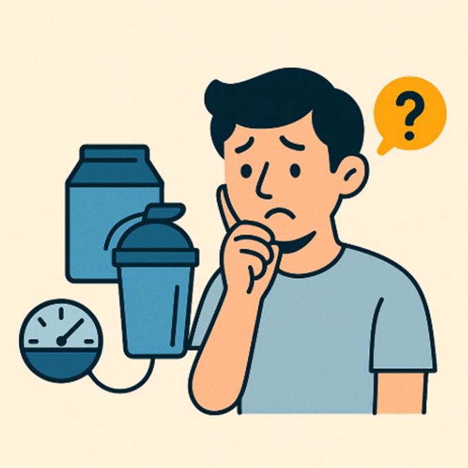 단백질 셰이크를 들고 운동 전 준비하는 남성 일러스트
