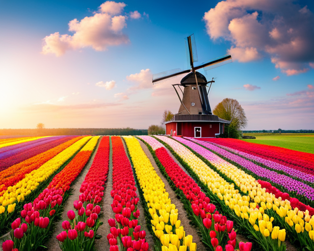 네덜란드 풍차와 튤립