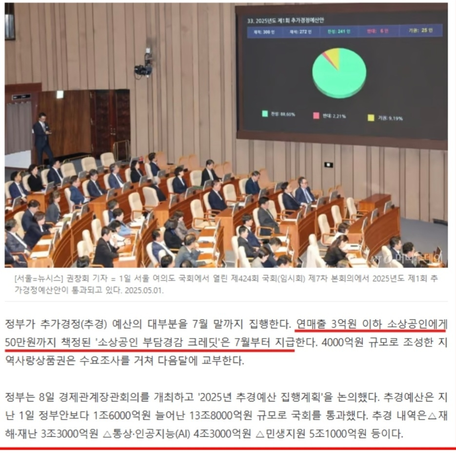 소상공인지원금 예산 통과사진