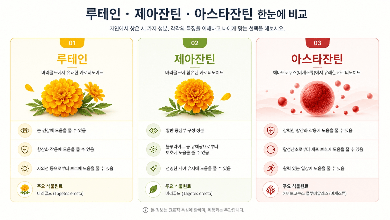 루테인 지아잔틴 아스타잔틴 성분 차이