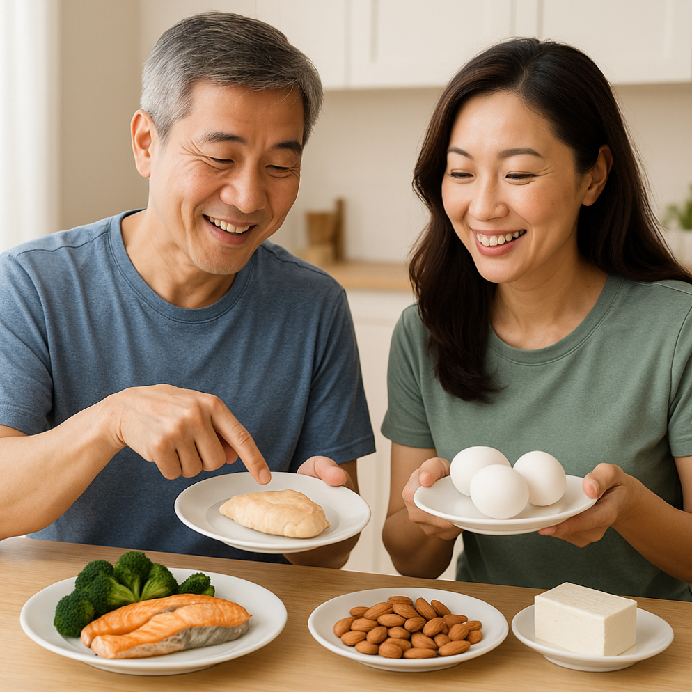 단백질 섭취를 하고 있는 중년 부부 사진