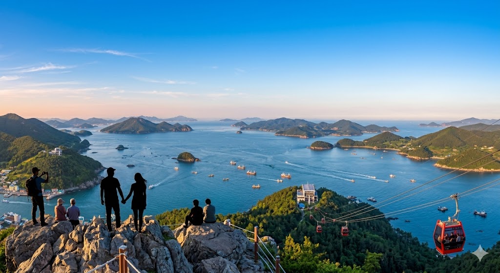 정상에서 만나는 꿈같은 한려수도 절경