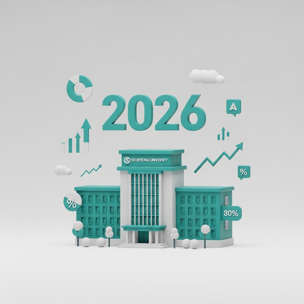 2026학년도 서경대학교 정시 모집 변경사항과 등급 컷을 나타내는 3D 인포그래픽