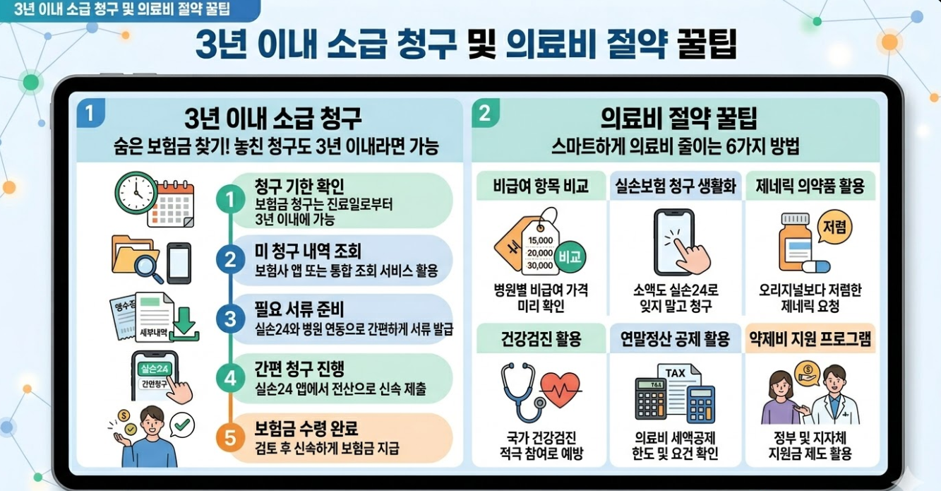 3년 이내 소급 청구 및 의료비 절약 꿀팁 그래픽
