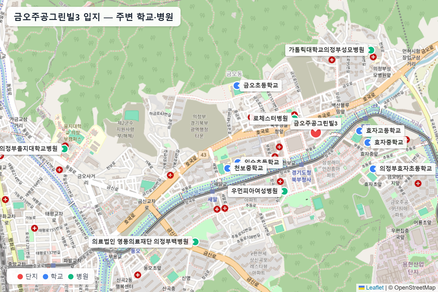 금오주공그린빌3 입지 지도