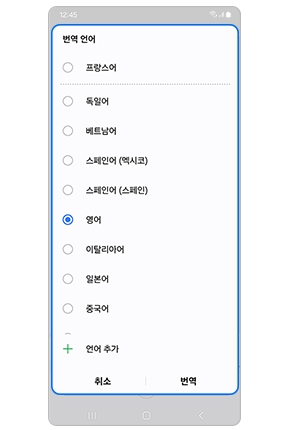 번역 언어 선택 화면