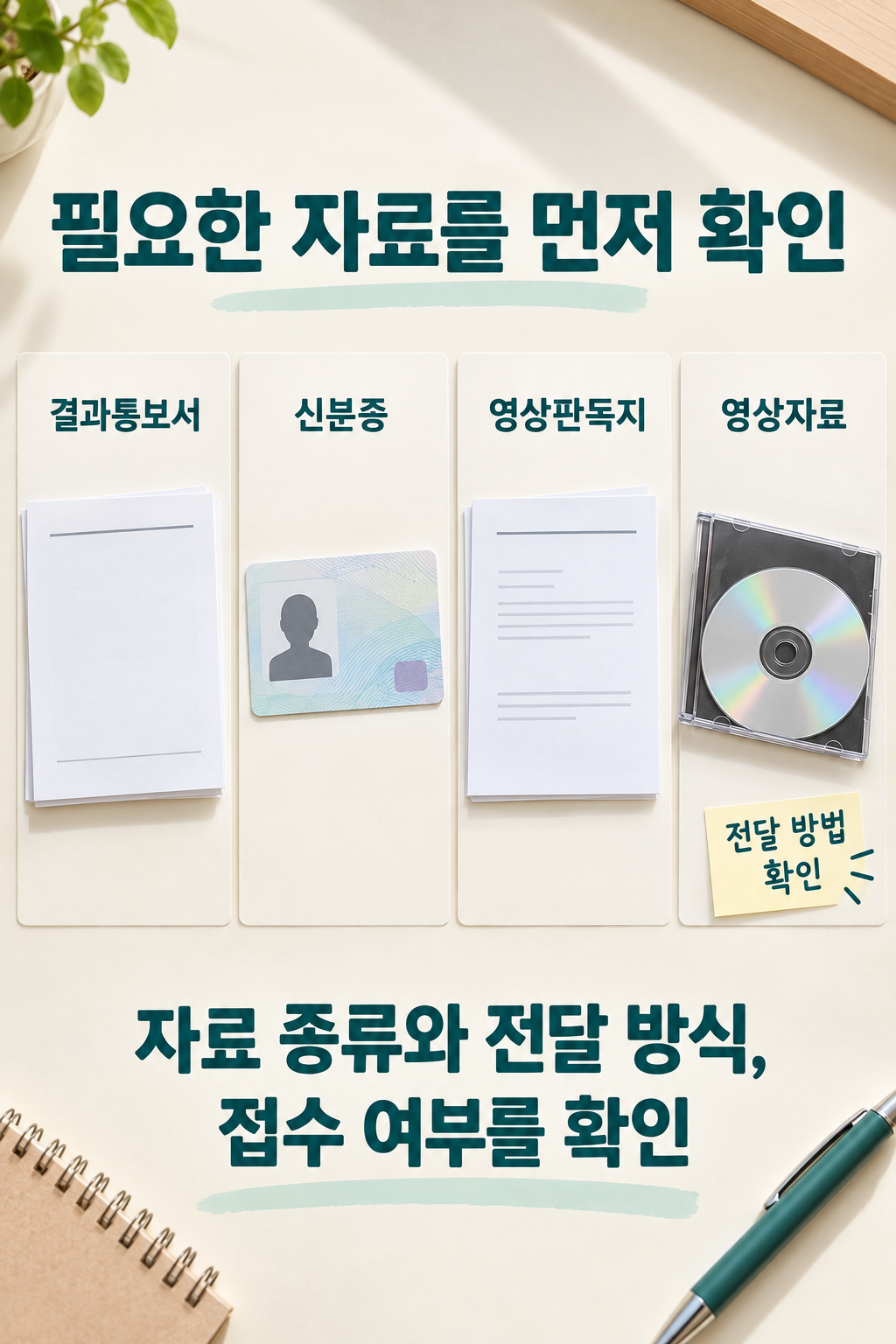 결과지와 판독지&middot;영상자료를 구별해 묶은 방문 준비물