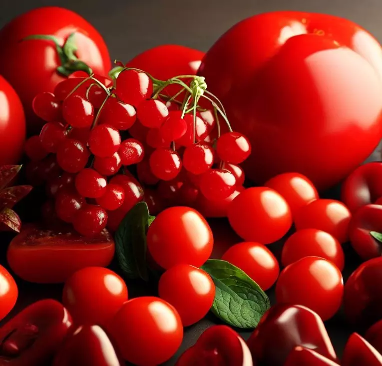 콜린이 풍부한 붉은 과일 토마토&amp;#44;딸기&amp;#44; 체리&amp;#44;석류