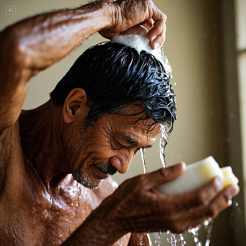 머리카락을 감고 있는 어른