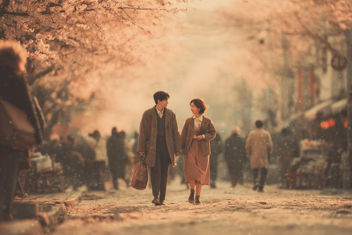 부부가-꽃길을-걷는-장면