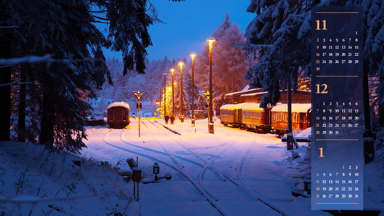 08 눈 내린 기찻길 B - 2025년12월 노트북배경화면