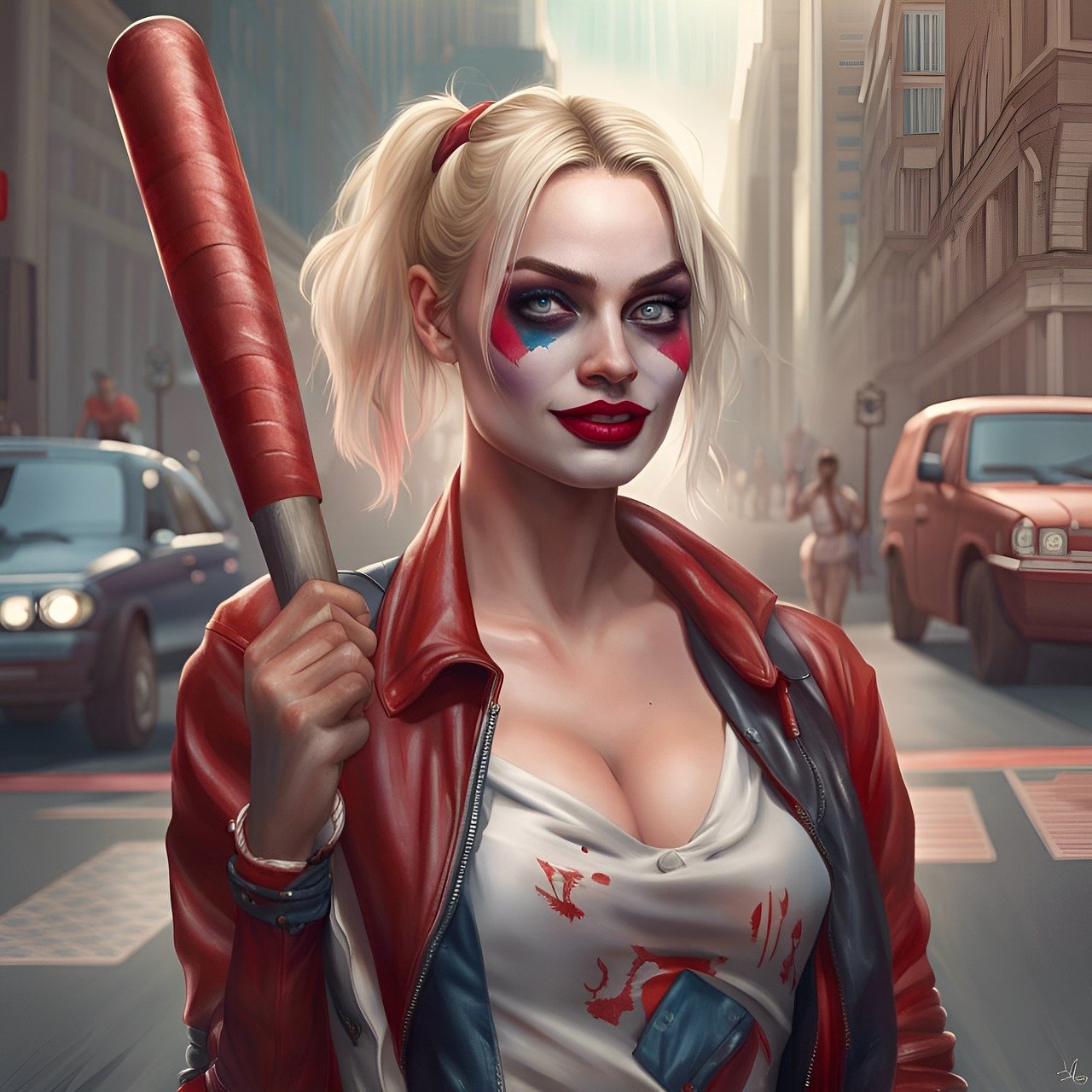 야구배트를 들고있는 할리퀸