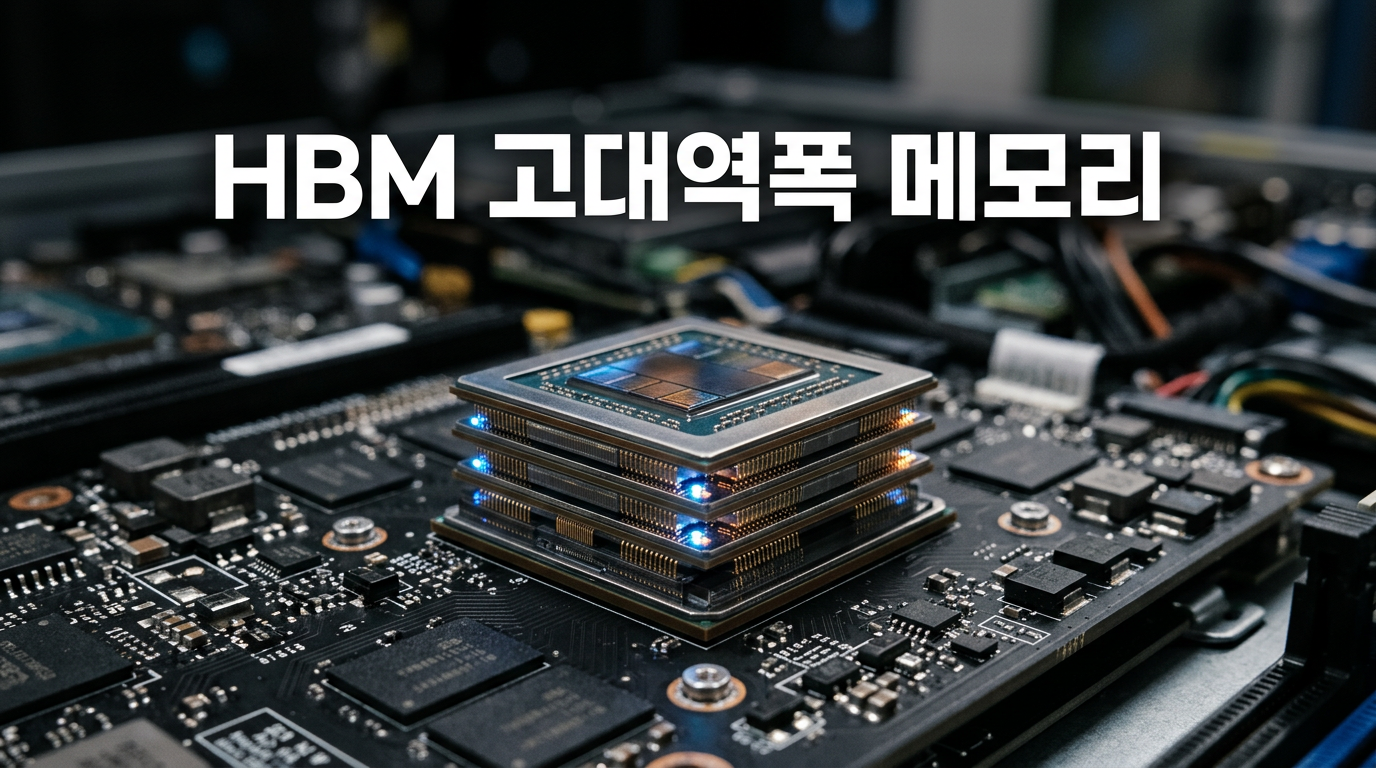 HBM 고대역폭 메모리를 표현한 반도체 칩 사진