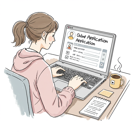 노트북으로 온라인 신청하는 손