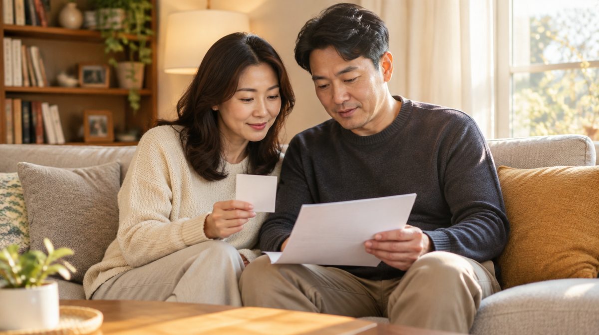 장애인 복지카드 발급 서류를 함께 보는 부부