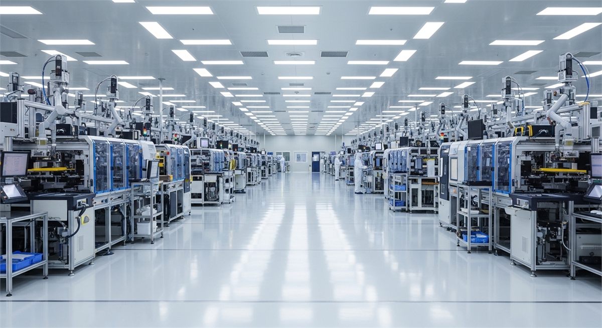 자동화 장비가 배치된 반도체 클린룸 내부 전경 
