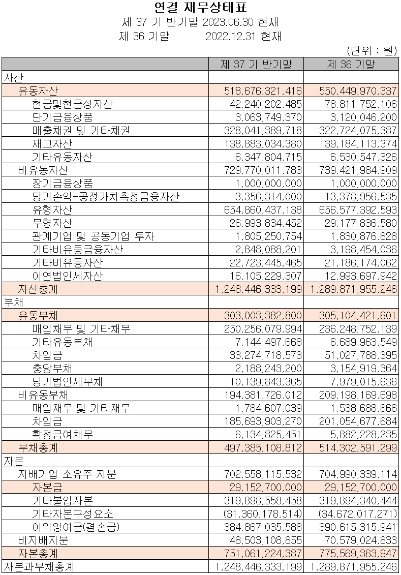 서울반도체 - 재무상태표