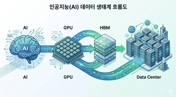 AI에서 GPU와 HBM까지 이어지는 흐름 설명 이미지