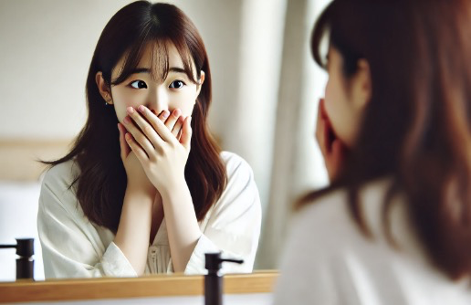 입냄새를 걱정하는 여성의 모습