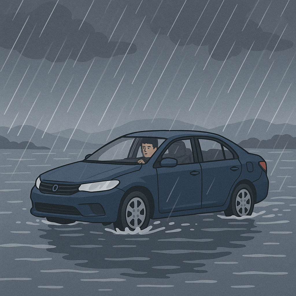 강변 주차장 침수되는 모습