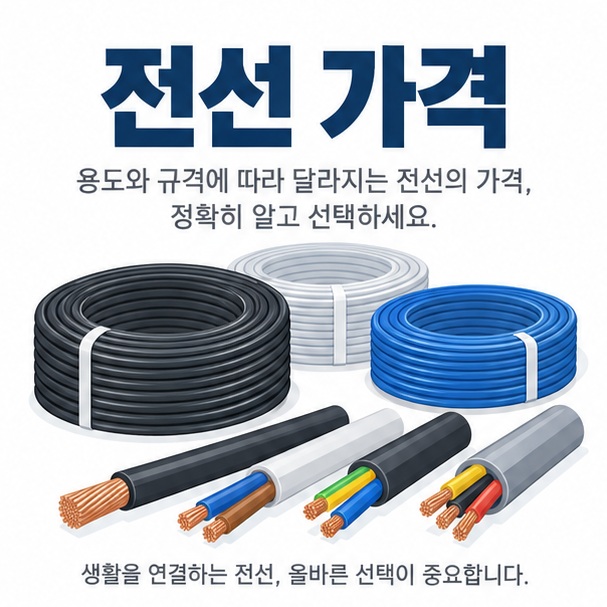 전선 롤과 케이블 단면 아이콘 위에 전선 가격 문구가 표시된 대표 이미지