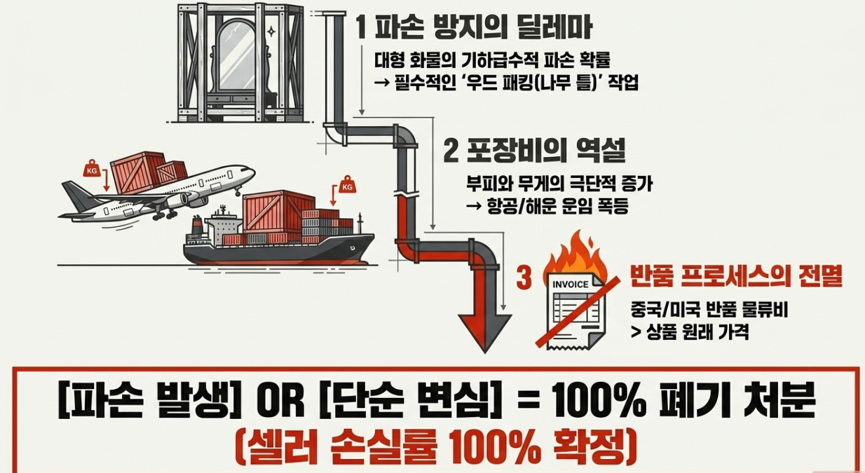 해외 직구 가구 파손 우드 패킹 포장비 상승 및 반품 물류비 역마진 구조
