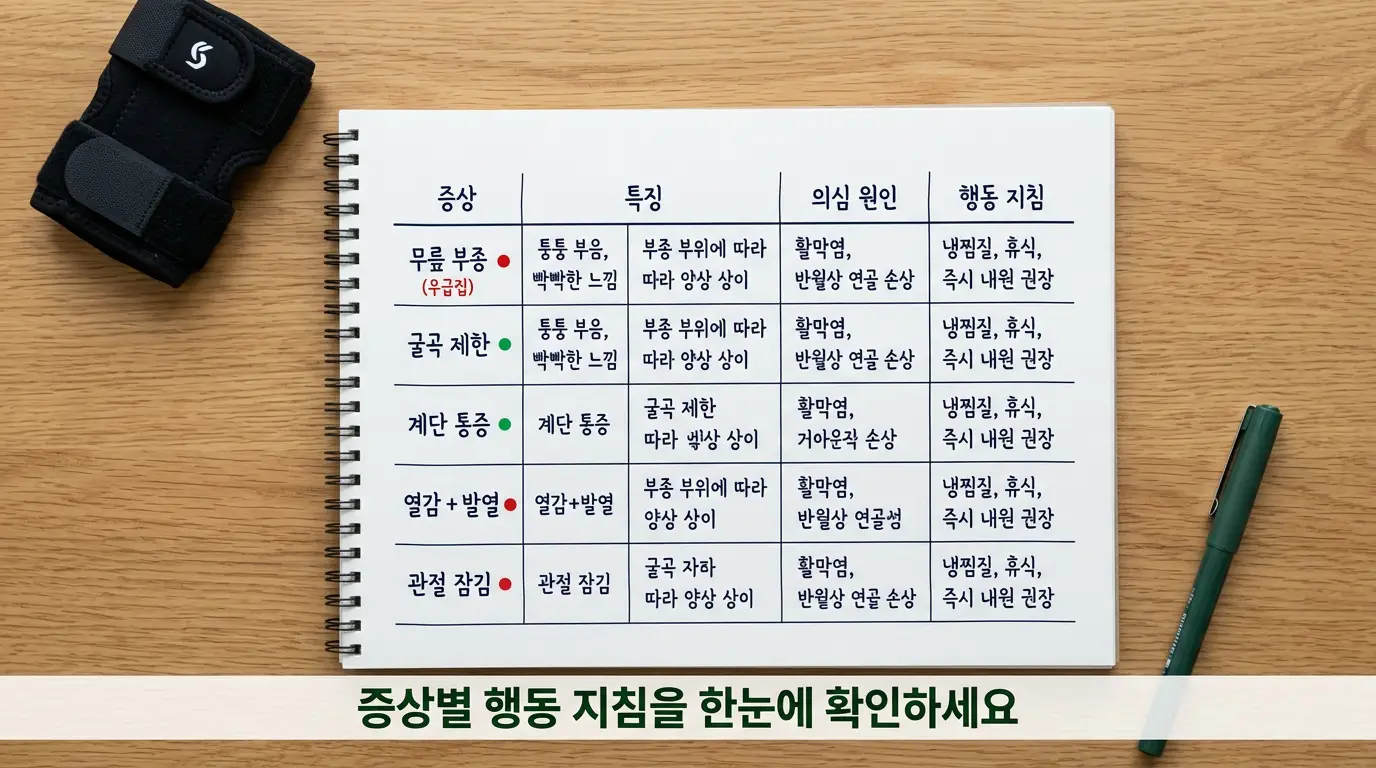 무릎에 물이 차는 증상 원인 행동기준 비교 정리 이미지