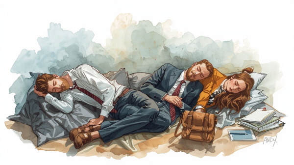 성과 지향적인 ENTJ는 쉴 때조차 마음이 편치 않습니다. 일이 없거나, 생산적인 결과가 없는 하루를 보낸 날이면, 무기력과 죄책감이 밀려오고, 이는 다시 ‘더 열심히 해야 한다’는 압박으로 되돌아옵니다에 관한 그림