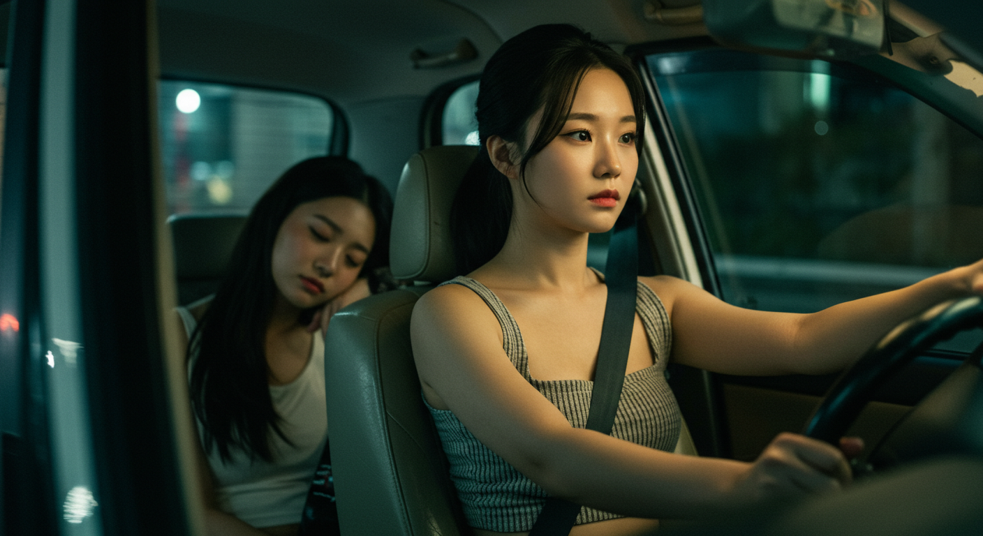 운전여성, 잠든여성,