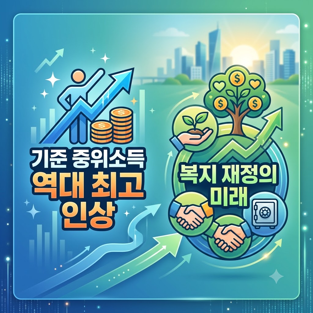 기준 중위소득 역대 최고 인상과 복지 재정의 미래를 표현한 인포그래픽 썸네일