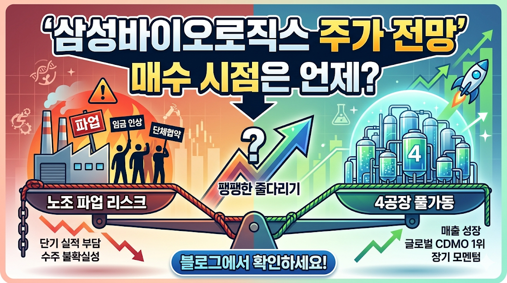 삼성바이오로직스 주가 전망: 노조 파업 리스크와 4공장 풀가동의 팽팽한 줄다리기, 매수 시점은 언제?