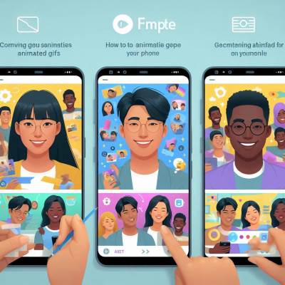 스마트폰 화면에서 다양한 사람들의 얼굴이 GIF로 표현되는 장면