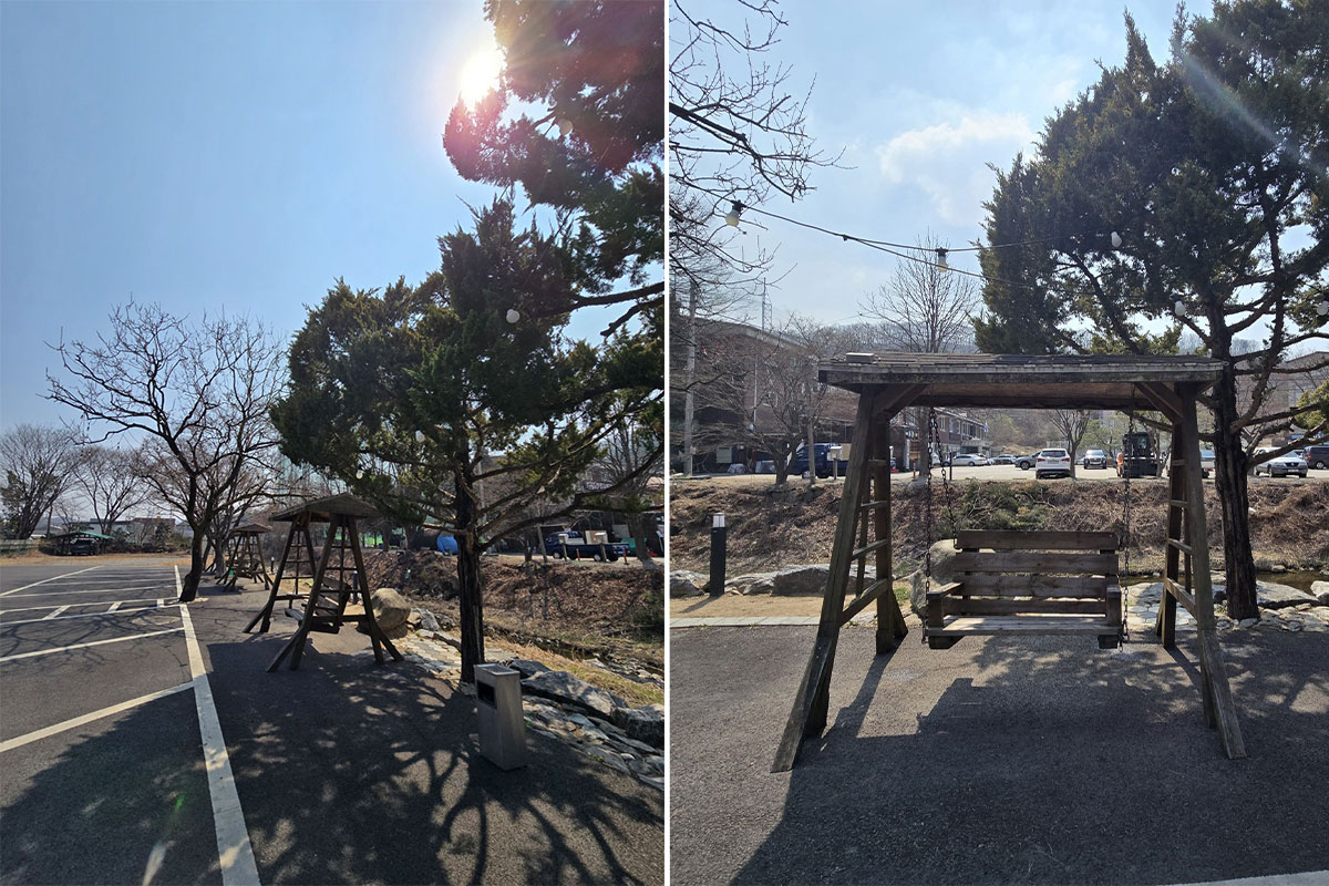주차장에 있는 그네