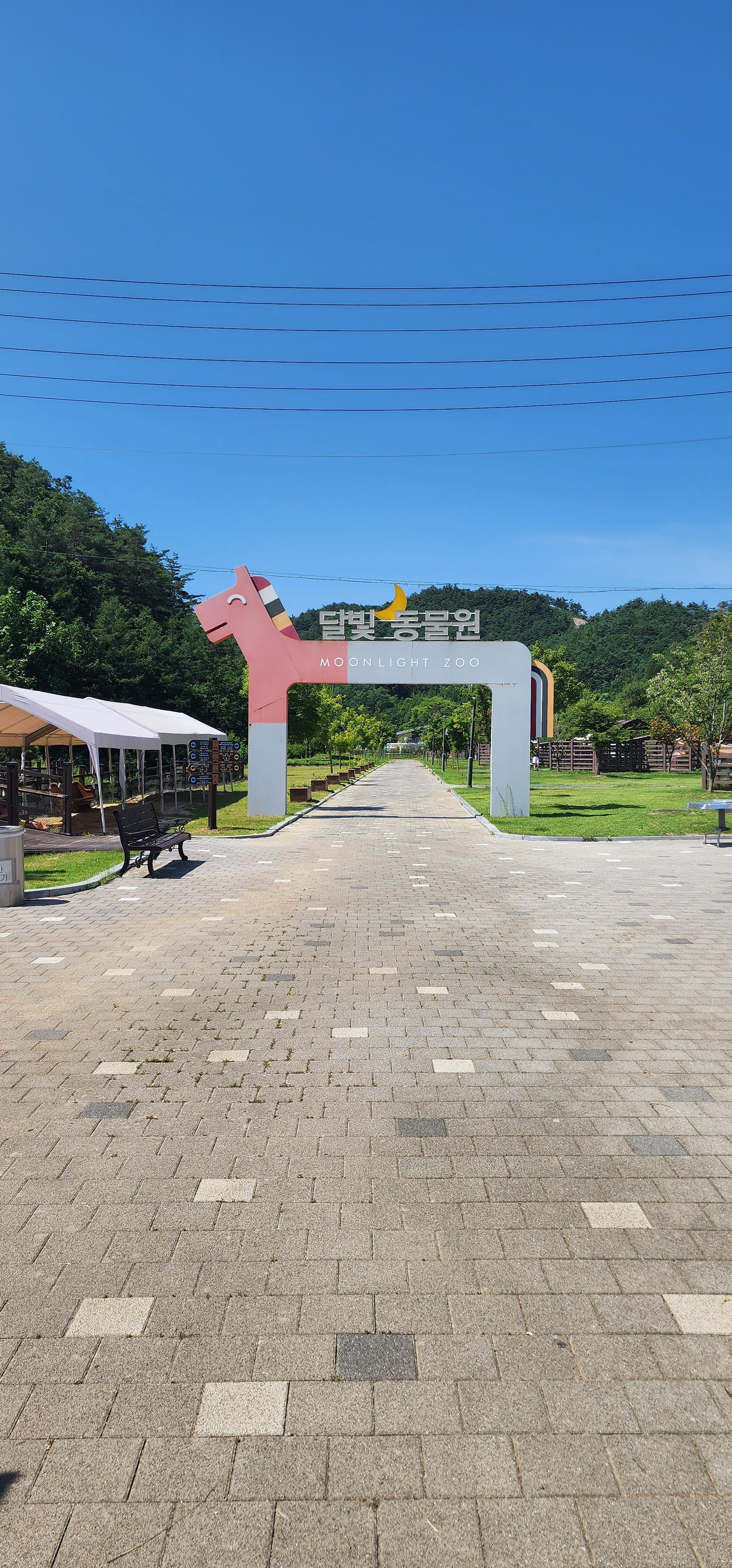 달빛동물원 말 모양 아치 게이트와 입구 산책로