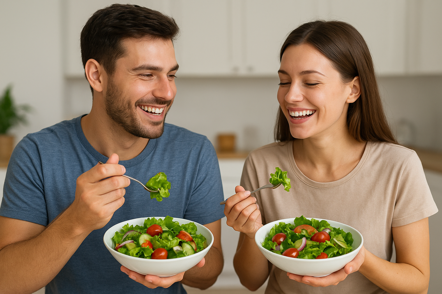 샐러드를 먹고 있는 모습