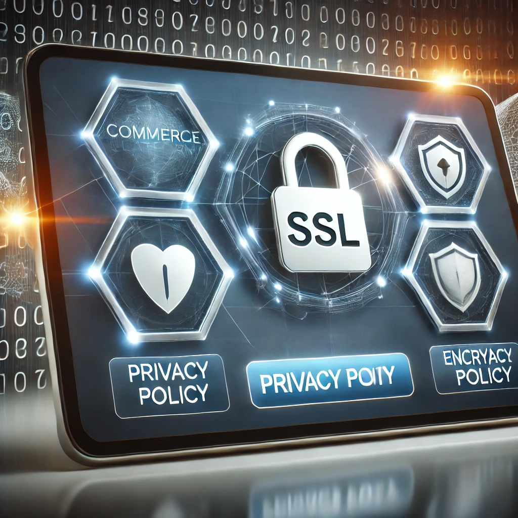 SSL 자물쇠 아이콘과 개인정보 보호 정책이 보이는 안전한 전자상거래 플랫폼 화면