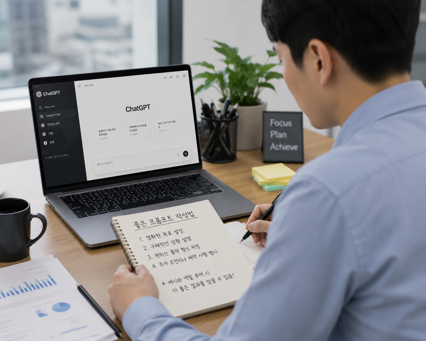 ChatGPT로 프롬프트 작성하고 있는 직장인의 모습