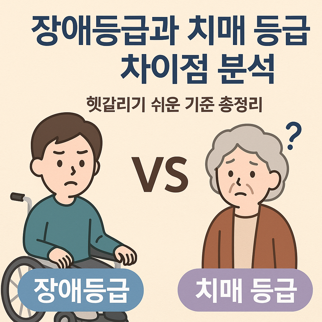 장애등급과 치매등급의 차이점을 비교하는 일러스트 이미지