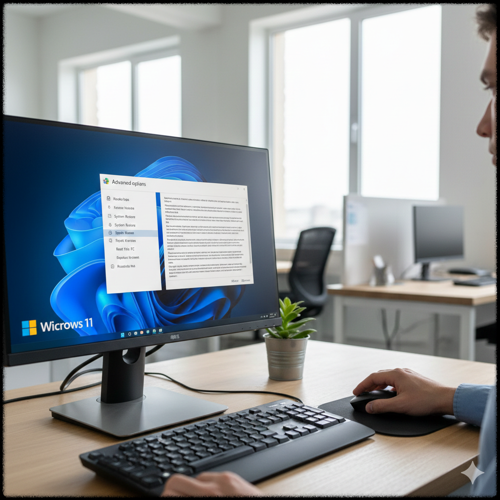 Windows 11에서 시스템 복원 또는 초기화를 선택하는 모습