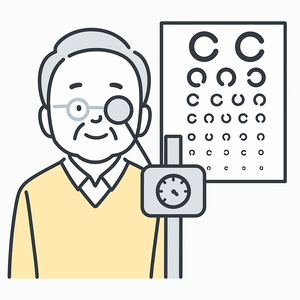 운전면허 갱신을 위해 시력 검사를 받는 고령 남성