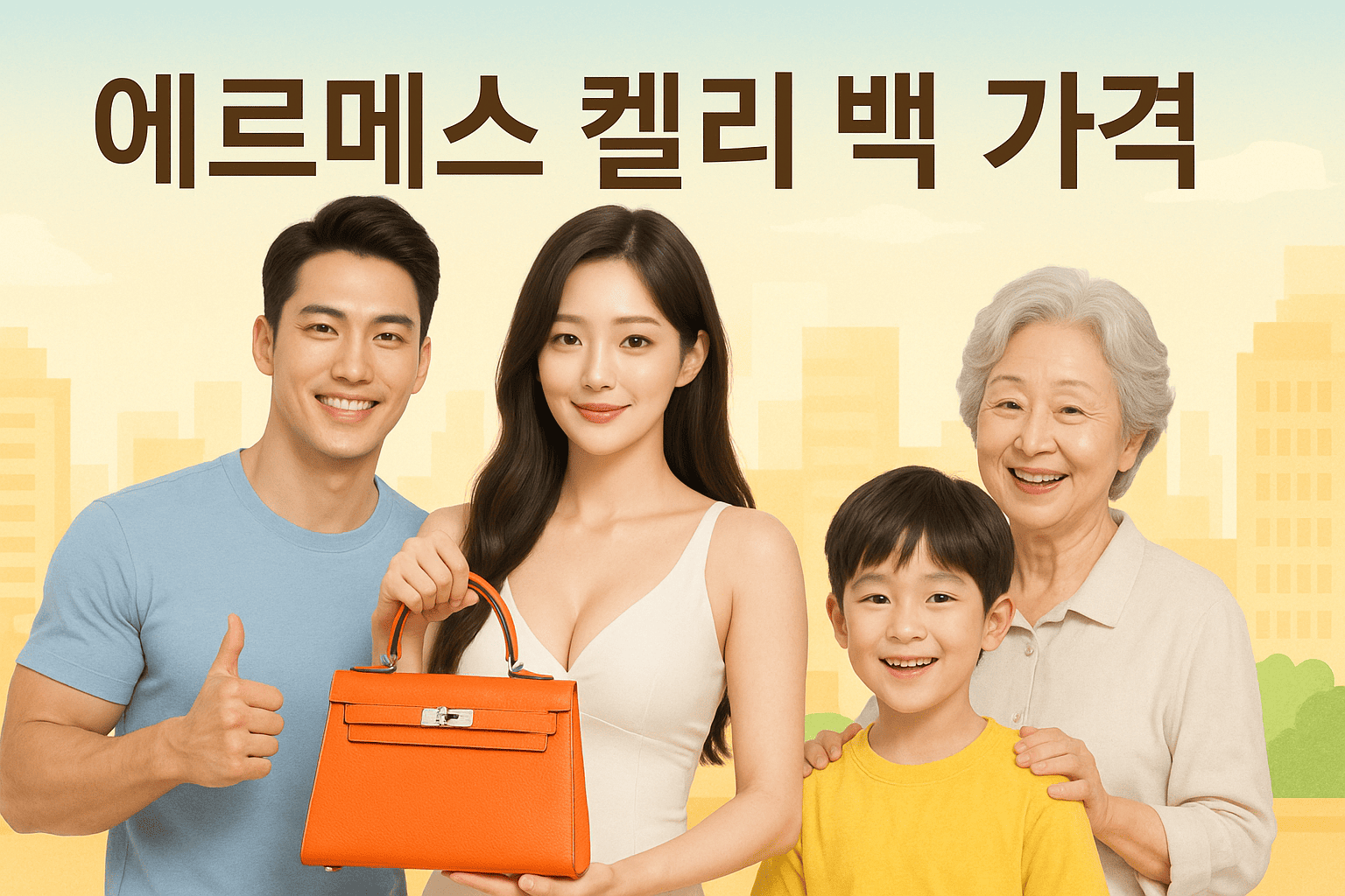 밝은-도심-배경에서-하얀-슬리브리스-입은-예쁜-한국인-여성이-에르메스-메르베이-향수를-들고-미소짓고-있음-화사한-조명과-부드러운-색감-배경은-추상화된-고급스러운-건물-구조-흰색-굵은-글씨로-에르메스-메르베이-텍스트-중앙에-배치