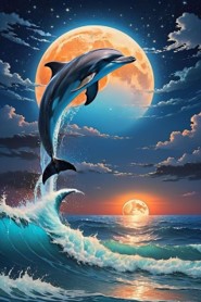 돌고래가-태양앞으로-튀어오르는-일러스트