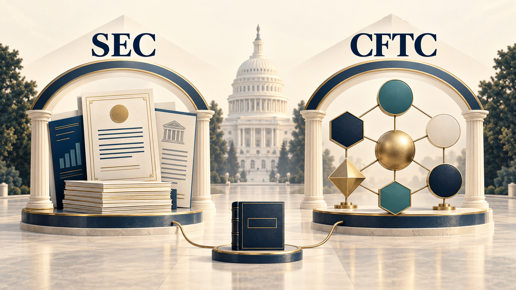 SEC의 증권 감독과 CFTC의 디지털 상품 감독을 비교한 개념도