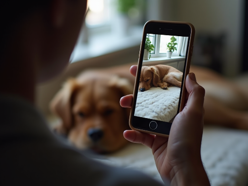 강아지와 스마트폰사진