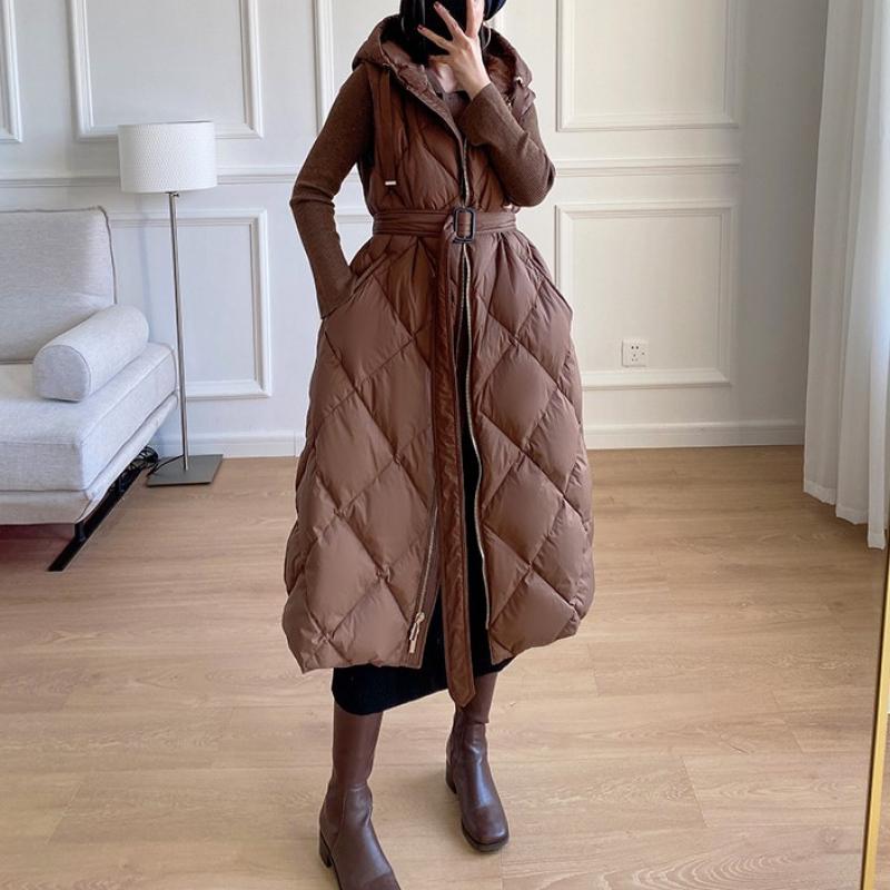 막스 덕다운 오리털 후드 벨트 패딩 베스트