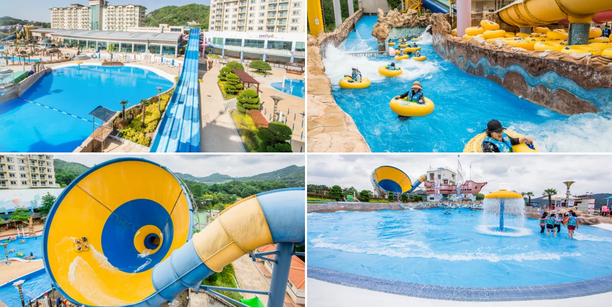 중흥 골드스파&리조트 실외 수영장과 어트랙션 사진